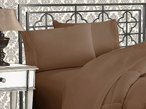 Elegant Comfort Luxuriöses 1500 Premium-Hotelqualität, Mikrofaser, dreireihig, Bestickt, weichstes 4-teiliges Bettlaken-Set, Knitter- und lichtbeständig, Twin/Twin XL, Taupe von Elegant Comfort