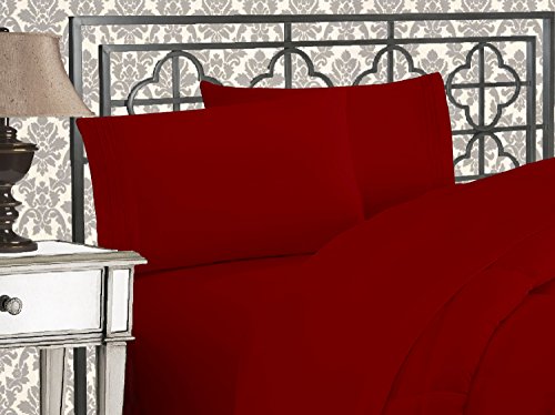 Elegant Comfort Luxuriöses 4-teiliges Bettlaken-Set, Fadenzahl 1500, ägyptische Qualität, 3-reihig, Bestickt, weichste Premium-Hotelqualität, Knitter- und lichtbeständig, Twin/Twin XL, Burgunderrot von Elegant Comfort