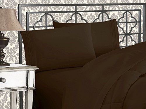 Elegant Comfort Luxuriöses 1500 Premium-Hotelqualität, Mikrofaser, dreireihig, Bestickt, weichstes 4-teiliges Bettlaken-Set, Knitter- und lichtbeständig, Queensize, Schokoladenbraun von Elegant Comfort