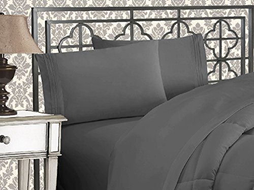 Elegant Comfort 4-teiliges Bettlaken-Set, Fadenzahl 1500, luxuriös, superweich, ägyptische Qualität, Queensize, Grau von Elegant Comfort