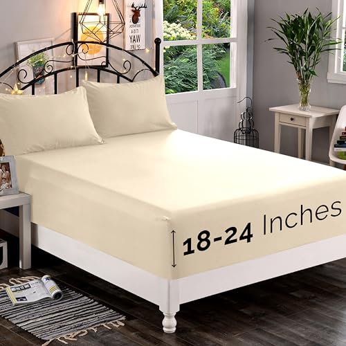 Elegant Comfort 1500 Premium Spannbettlaken, ultraweich, 46–61 cm, extra Tiefe Tasche, Einzelbett-Spannbetttuch für hohe Matratze, knitterfrei, mit Aufbewahrungstaschen, Queen, Creme Elegant Comfort 1500 Premium Spannbettlaken, ultraweich, 46–61 cm, extra Tiefe Tasche, Einzelbett-Spannbetttuch für hohe Matratze, knitterfrei, mit Aufbewahrungstaschen, Queen, Creme von Elegant Comfort