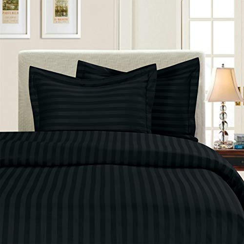 Elegant Comfort 3-teiliges Bettbezug-Set, weich, kuschelig, Fadenzahl 1500, ägyptische Qualität, luxuriös, knitterfrei, Damast-Streifen, Bettbezug-Set für Doppelbetten, Schwarz von Elegant Comfort