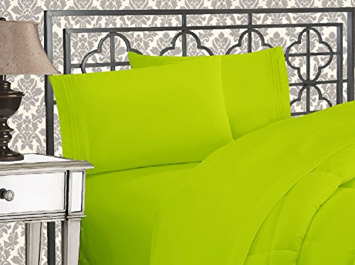 Elegant Comfort Luxuriöses Bettwäsche-Set, Fadenzahl 1500, ägyptische Qualität, dreireihig, Bestickt, weichste Premium-Hotelqualität, Knitter- und lichtbeständig, Queen-Size-Bett, Limettengrün von Elegant Comfort