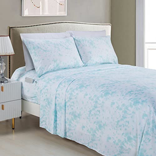 Elegant Comfort Aria Batik-Bettlaken-Set, 6-teilig, Fadenzahl 1500, Spiralbindung, seidig weich, licht- und knitterfest, Spannbetttuch mit Smart-Taschen, 6-teiliges Batik-King-Size-Bett, Aqua Elegant Comfort Aria Batik-Bettlaken-Set, 6-teilig, Fadenzahl 1500, Spiralbindung, seidig weich, licht- und knitterfest, Spannbetttuch mit Smart-Taschen, 6-teiliges Batik-King-Size-Bett, Aqua von Elegant Comfort