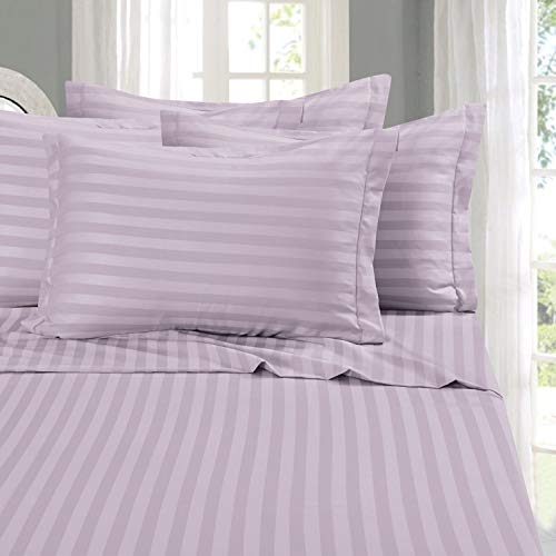 Elegant Comfort Best, Softest, Coziest 6-Piece Sheet Sets-1500 Thread Count Egyptian Quality Luxuriöses, knitterarmes, 6-teiliges Damast-Bettwäsche-Set mit Streifen, Mikrofaser, Lavendel-Flieder, King von Elegant Comfort