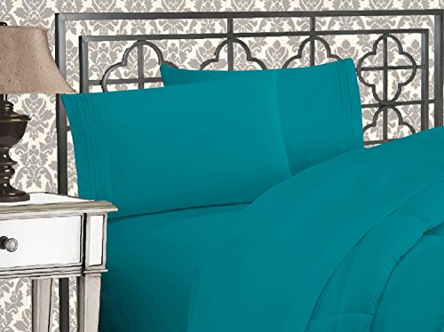 Elegant Comfort 1500 Premier Bettlaken-Set mit tiefen Taschen, Knitter- und lichtbeständig, Hotelqualität, ultraweich, luxuriös, 4-teiliges Bettlaken-Set mit tiefen Taschen, Queen Turquoise von Elegant Comfort