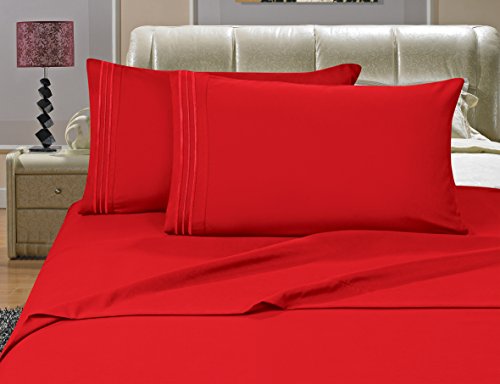Elegant Comfort Bettwäsche-Set, luxuriös, weich, Fadenzahl 1500, ägyptische Qualität, Knitter- und lichtbeständig, 3 Stück Modern Full rot von Elegant Comfort