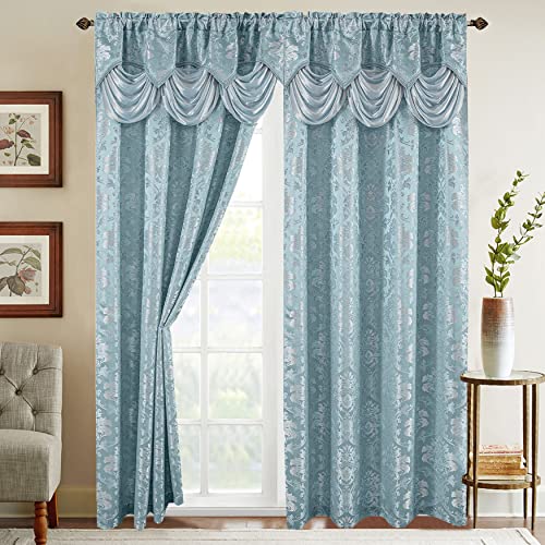 Elegant Comfort Jacquard Look Vorhang-Set mit angenähtem Wasserfall-Volant, (2 Stück), 137 x 213 cm, Hellblau von Elegant Comfort