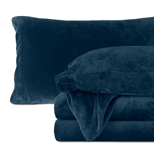 Elegant Comfort Luxuriös weiches 4-teiliges Samtplüsch-Flanell-Bettlaken-Set – Premium-Qualität – gemütlich warm, antistatisch, fusselfrei, Samt, Flanell-Fleece, Tiefe Taschen, voll, Marineblau Elegant Comfort Luxuriös weiches 4-teiliges Samtplüsch-Flanell-Bettlaken-Set – Premium-Qualität – gemütlich warm, antistatisch, fusselfrei, Samt, Flanell-Fleece, Tiefe Taschen, voll, Marineblau von Elegant Comfort