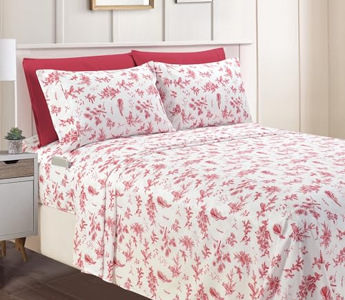 Elegant Comfort Luxuriöse weiche Bettlaken, Urlaubsmuster, 1500, Premium-Hotelqualität, Mikrofaser, weich, Knitter- und lichtbeständig (4-teilig) Bettwäsche-Set, Doppelbett, Kardinal von Elegant Comfort