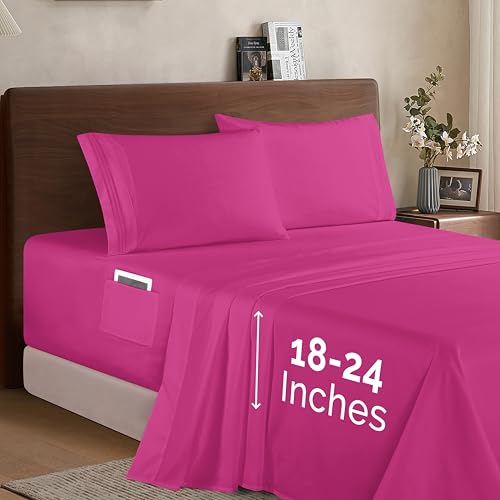 Elegant Comfort Luxuriöses 1500 Premium-Mikrofaser-Bettwäsche-Set, 4-teilig, weich, rundum elastisch, 45,7-61 cm tief, extra Tiefe Bettlaken, Queen-Size-Bett, Hot Pink Elegant Comfort Luxuriöses 1500 Premium-Mikrofaser-Bettwäsche-Set, 4-teilig, weich, rundum elastisch, 45,7-61 cm tief, extra Tiefe Bettlaken, Queen-Size-Bett, Hot Pink von Elegant Comfort