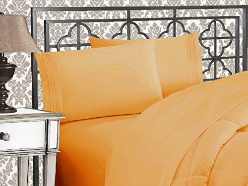 Elegant Comfort Luxuriöses 4-teiliges Bettlaken-Set, Fadenzahl 1500, ägyptisch, dreireihig, Bestickt, weich, Premium-Hotelqualität, Knitter- und lichtbeständig, Kamel-Gold, California King von Elegant Comfort