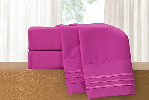 Elegant Comfort Luxuriöses 4-teiliges Bettwäsche-Set, luxuriöse Bettwäsche aus 1500 Premium-Mikrofaser, Hotelqualität, knitterfrei, kühl und atmungsaktiv, leicht elastisch, Queen-Size-Bett, Hot Pink von Elegant Comfort