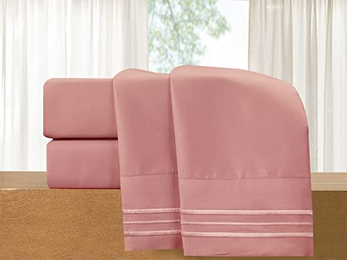 Elegant Comfort Luxuriöses 4-teiliges Bettwäscheset – Luxus-Bettwäsche mit Fadenzahl 1500, ägyptische Qualität, lichtbeständig, kühl und atmungsaktiv, leicht elastisch, Kingsize, Dusty Rose von Elegant Comfort