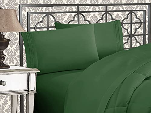 Elegant Comfort Luxuriöses Bettwäsche-Set, Fadenzahl 1500, ägyptische Qualität, 3 Linien, Bestickt, weich, Premium-Hotel-Qualität, 4-teiliges Set, Knitter- und lichtbeständig, Kingsize, Hunter Green von Elegant Comfort