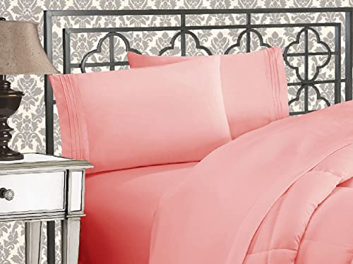 Elegant Comfort Luxuriöses 1500 Premium-Hotelqualität, Mikrofaser, dreireihig, Bestickt, weichstes 4-teiliges Bettlaken-Set, Knitter- und lichtbeständig, California King, Dusty Rose von Elegant Comfort
