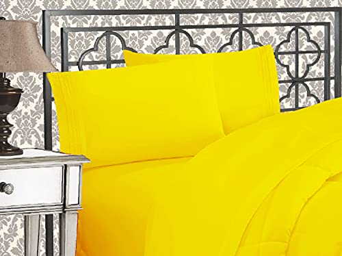 Elegant Comfort Luxuriöses Bettwäsche-Set, Fadenzahl 1500, ägyptische Qualität, dreireihig, Bestickt, weichste Premium-Hotelqualität, Knitter- und lichtbeständig, Queen-Size-Bett, Gelb von Elegant Comfort