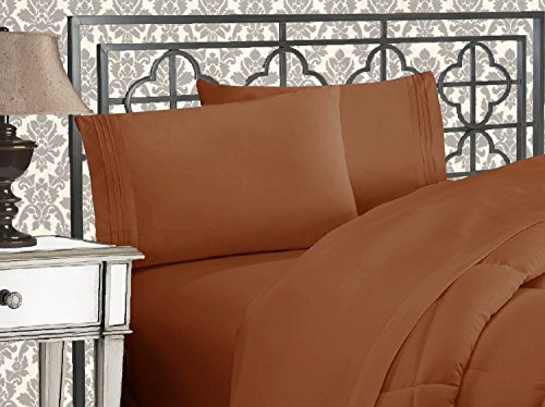 Elegant Comfort Luxuriöses 1500 Premium-Hotelqualität, Mikrofaser, dreireihig, Bestickt, weichstes 4-teiliges Bettlaken-Set, Knitter- und lichtbeständig, Queen, Bronze von Elegant Comfort