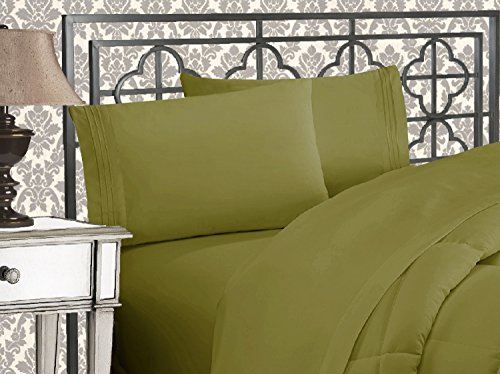 Elegant Comfort Luxuriöses Bettwäsche-Set, Fadenzahl 1500, ägyptische Qualität, dreireihig, bestickt, weichste Premium-Hotelqualität, 4-teilig, knitter- und lichtbeständig, Queen-Size-Bett, Salbeigrün von Elegant Comfort