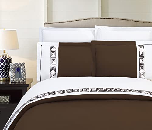 Elegant Comfort Luxury Hotel Collection Bettwäsche-Set, superweich, Fadenzahl 1500, ägyptische Qualität, 3-teilig, griechisches Muster, Doppelbett/Queen, Schokoladenbraun von Elegant Comfort