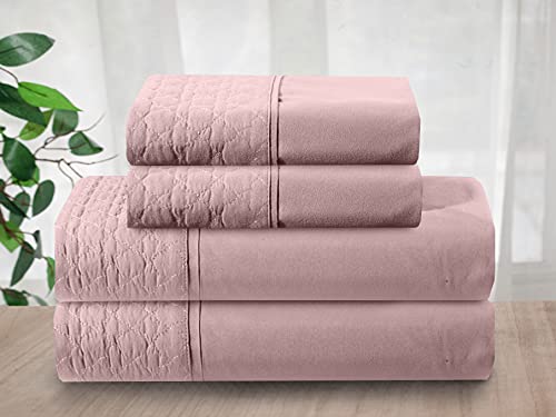 Elegant Comfort Luxury Soft Coziest 4-Piece Bed Sheet Set 1500 Thread Count Egyptian Quality Wrinkle Resistant Beautiful Quilted Design on Flat Sheet and Pillowcases, Queen, Dusty Rose von Elegant Comfort