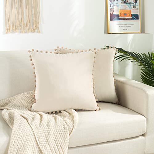 Elegant Comfort POM Fransen Set von 2 Stück, Samt Weich Solide Dekorative Quadratische Wurfkissenbezüge Set Kissenbezug für Couch Bett Wohnzimmer 20 x 20 cm, Creme Elegant Comfort POM Fransen Set von 2 Stück, Samt Weich Solide Dekorative Quadratische Wurfkissenbezüge Set Kissenbezug für Couch Bett Wohnzimmer 20 x 20 cm, Creme von Elegant Comfort