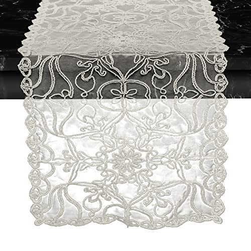 Elegant Comfort Stickerei Ingrid Tischläufer, Kommode, Schal für Zuhause, Esszimmer, Spitzenähnliche Tischdekoration, Küchen-Esstischdekoration für drinnen und draußen, 33 x 137 cm, Beige von Elegant Comfort