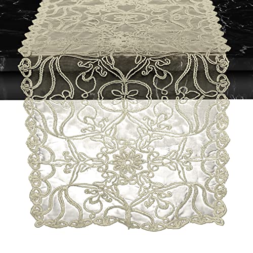 Elegant Comfort Stickerei Ingrid Tischläufer, Kommode, Schal für Zuhause, Esszimmer, Spitzenähnliche Tischdekoration, Küchen-Esstischdekoration für drinnen und draußen, 33 x 137 cm, Gold von Elegant Comfort