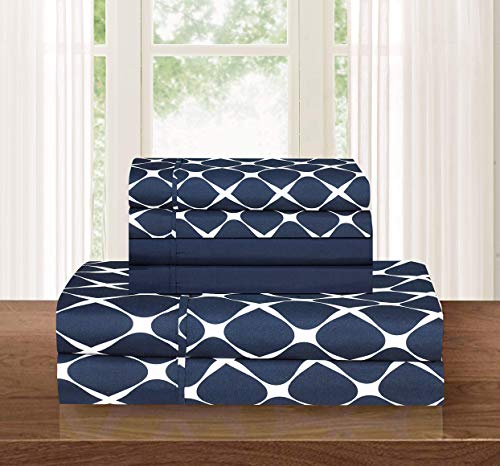 Elegant Comfort Luxury Softest and Coziest 6-Piece Bed Sheet Set, Wrinkle Resistant Milano Trellis Pattern - 1500 Thread Count Egyptian Quality Coziest Bedding Set, King, Navy Blue von Elegant Comfort