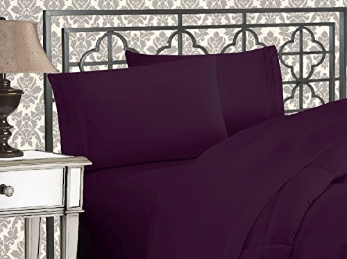 Elegant Comfort Luxuriöses 4-teiliges Bettlaken-Set, Fadenzahl 1500, ägyptische Qualität, 3-reihig, Bestickt, weichste Premium-Hotelqualität, Knitter- und lichtbeständig, voll, Aubergine-Violett von Elegant Comfort