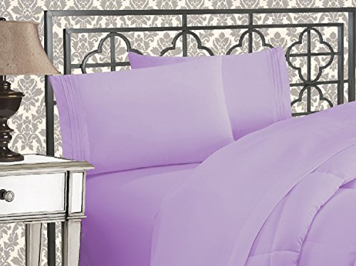 Elegant Comfort Luxuriöses 4-teiliges Bettlaken-Set, Fadenzahl 1500, ägyptische Qualität, dreizeilig, Bestickt, weichste Premium-Hotelqualität, Knitter- und lichtbeständig, voll, Lavendel von Elegant Comfort