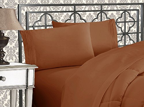 Elegant Comfort ™ Luxuriöses Bettwäsche-Set, Fadenzahl 1500, ägyptische DREI Linien, Bestickt, weich, Premium-Hotel-Qualität, 4-teilig, Knitter- und lichtbeständig, Kingsize, Bronze von Elegant Comfort