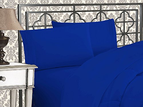 Elegant Comfort Luxuriöses 1500 Premium-Hotelqualität, Mikrofaser, dreireihig, Bestickt, weichstes 4-teiliges Bettlaken-Set, Knitter- und lichtbeständig, Queensize, Königsblau von Elegant Comfort