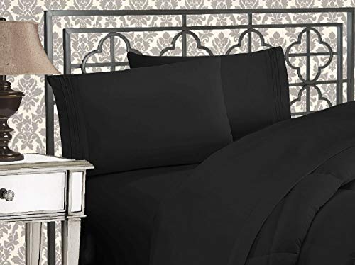 Elegant Comfort Luxuriöses 4-teiliges Bettlaken-Set, Fadenzahl 1500, ägyptische Qualität, dreireihig, Bestickt, weichste Premium-Hotelqualität, Knitter- und lichtbeständig, Twin/Twin XL, schwarz von Elegant Comfort