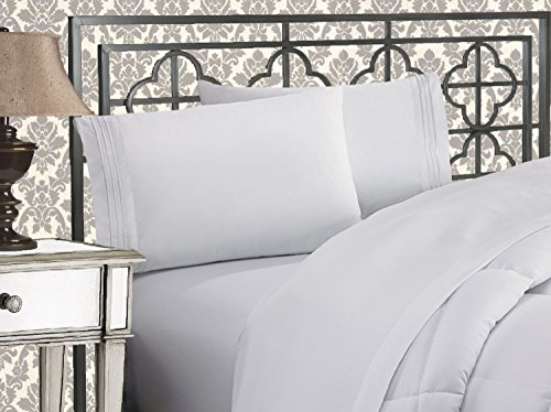 Elegant Comfort Luxuriöses 1500 Premium-Bettlaken-Set, Hotelqualität, Mikrofaser, dreireihig, Bestickt, weich, 4-teilig, Knitter- und lichtbeständig, Twin/Twin XL, Weiß von Elegant Comfort