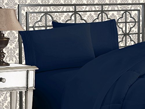 Elegant Comfort Luxuriöses 4-teiliges Bettlaken-Set, Fadenzahl 1500, ägyptische Qualität, dreizeilig, Bestickt, weichste Premium-Hotelqualität, Knitter- und lichtbeständig, King-Size-Bett, Marineblau von Elegant Comfort