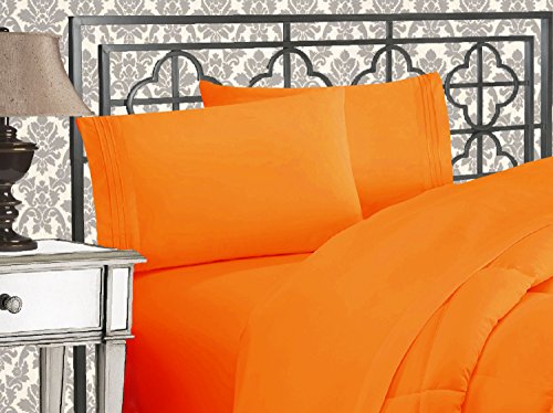 Elegant Comfort Luxuriöses Bettwäsche-Set, Fadenzahl 1500, ägyptische Qualität, dreireihig, Bestickt, weichste Premium-Hotelqualität, 4-teilig, Knitter- und lichtbeständig, Kingsize-Bett, Orange von Elegant Comfort