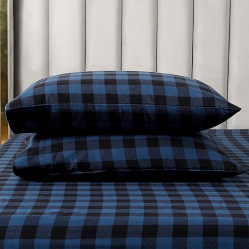 Elegant Comfort Ultraweiches 4-teiliges Flanell-Bettwäsche-Set aus 100% türkischer Baumwolle, kariert, warm und gemütlich, Anti-Pilling-Qualität, Spannbettlaken mit tiefen Taschen, Doppelbett, Blau Elegant Comfort Ultraweiches 4-teiliges Flanell-Bettwäsche-Set aus 100% türkischer Baumwolle, kariert, warm und gemütlich, Anti-Pilling-Qualität, Spannbettlaken mit tiefen Taschen, Doppelbett, Blau von Elegant Comfort