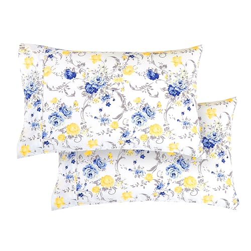 Elegant Comfort Ultraweiches Set mit 2 Kissenbezügen mit Blumendruck, 1500 Premium-Mikrofaser, Hotelqualität, weich und glatt, Hotelverschluss, 2-teilige Kissenbezüge, Standard/Queen, Gold Jenna Elegant Comfort Ultraweiches Set mit 2 Kissenbezügen mit Blumendruck, 1500 Premium-Mikrofaser, Hotelqualität, weich und glatt, Hotelverschluss, 2-teilige Kissenbezüge, Standard/Queen, Gold Jenna von Elegant Comfort