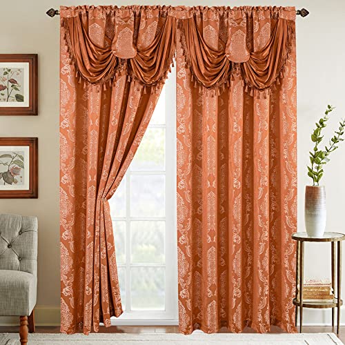 Elegant Comfort Vorhang-Set in Jacquard-Optik mit angenähtem Wasserfall-Volant, 137 x 213 cm, Blush/Coral von Elegant Comfort