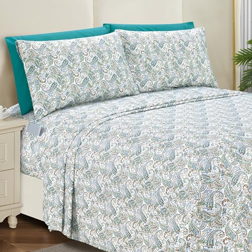 Elegant Comfort Weichstes und gemütlichstes 6-teiliges Bettlaken-Set, 1500 Premium-Mikrofaser in Hotelqualität, Tiefe Taschen, knitterfrei, 6-teiliges Paisleymuster-Bettwäsche-Set, Queen, Blaugrün Elegant Comfort Weichstes und gemütlichstes 6-teiliges Bettlaken-Set, 1500 Premium-Mikrofaser in Hotelqualität, Tiefe Taschen, knitterfrei, 6-teiliges Paisleymuster-Bettwäsche-Set, Queen, Blaugrün von Elegant Comfort