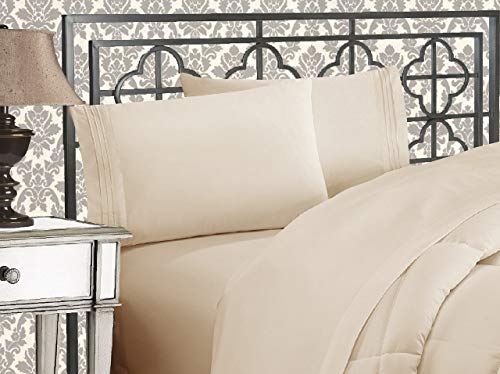 Eleganten Komfort 1500 Fadenzahl Falten & farbbeständige Ägyptische Qualität Ultra Weich Luxuriöse 4er Set Bed Sheet mit tiefen Taschen, Queen beige von Elegant Comfort