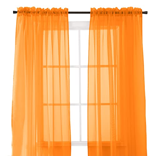 Eleganten Komfort 2-teilig Sheer Panel mit 5,1 cm Schienenband – Gardinen 152,4 cm Breite x 84 Zoll Länge – Orange von Elegant Comfort