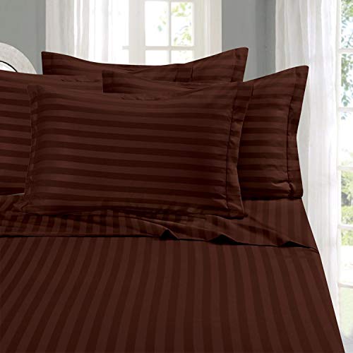 Eleganten Komfort Best, Weichsten, coziest 6 Tabelle Sets. – 1500 Fadenzahl Ägyptische Qualität Luxuriöse knitterfrei 6 Damast Streifen Bed Sheet Set, California King Schokolade Braun von Elegant Comfort