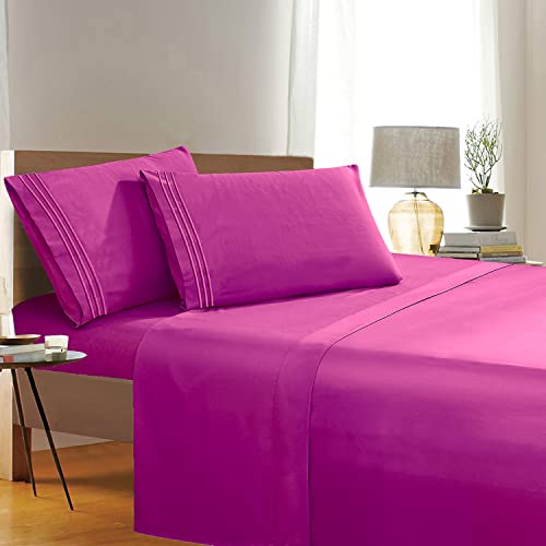Eleganter Komfort, Fadenzahl, Falten- und farbbeständig, ägyptische Qualität, 3-teiliges Bettwäsche-Set mit Bettlaken, Spannbetttuch und 1 Kissenbezug Queen Passionate Pink von Elegant Comfort