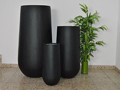 Pflanzkübel Fiberglas, rund konisch D40xH80cm elegant schwarz-matt. von Elegant Einrichten