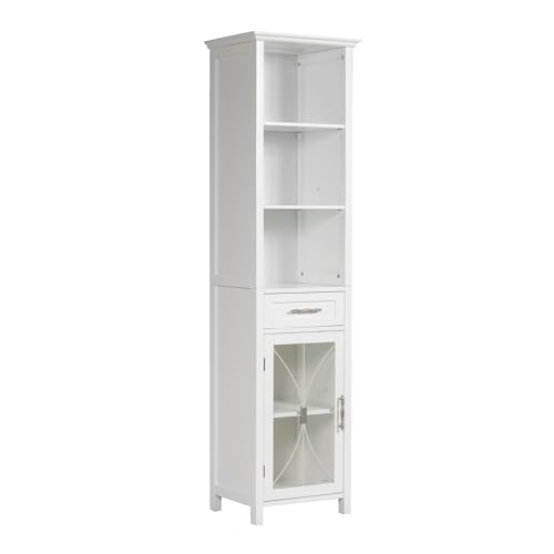 Teamson Home Delaney Badezimmer Holz Multi funktionaler Leinenschrank Weiß 7978 mit Schubladen und offenen Regalen von Teamson Home