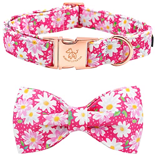 Elegant Littel Tail Hundehalsband, Hundehalsband mit Fliege, Rosa Blumen Mädchen Hundehalsbänder Geschenk Niedliche Hundeschleife Haustier Einstellbare Hundehalsbänder für X-Large Hunde von Elegant little tail