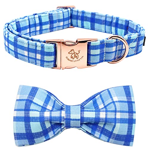 Elegant little tail Hundehalsband mit Schleife, Hundehalsband, weiche Fliege, Hundehalsband, Blau, kariert, Junge, verstellbares Hundehalsband für kleine, mittelgroße und große Hunde von Elegant little tail