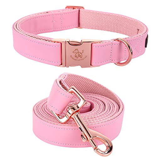 Elegant little tail Hundehalsband und Leine aus Leder, Rosa, langlebiges Hundehalsband, Mädchen- oder Jungenhalsband, verstellbare Hundehalsbänder für große Hunde, Hals 40,64-60cm von Elegant little tail